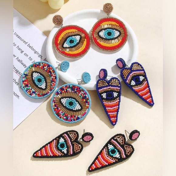 ✨NEW Tribal Colorful Beaded Eye Earrings - Picture 3 of 3